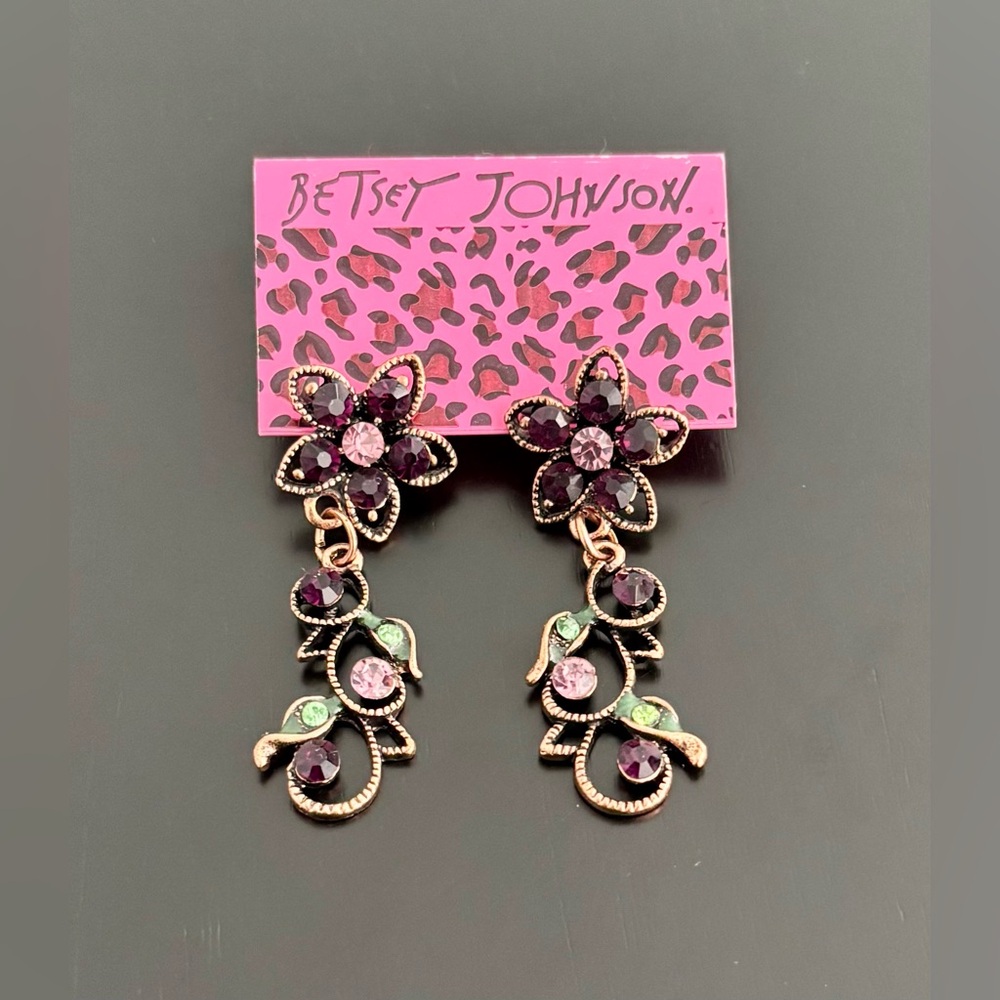 Betsey Johnson Crystal Flower / Vine Earrings